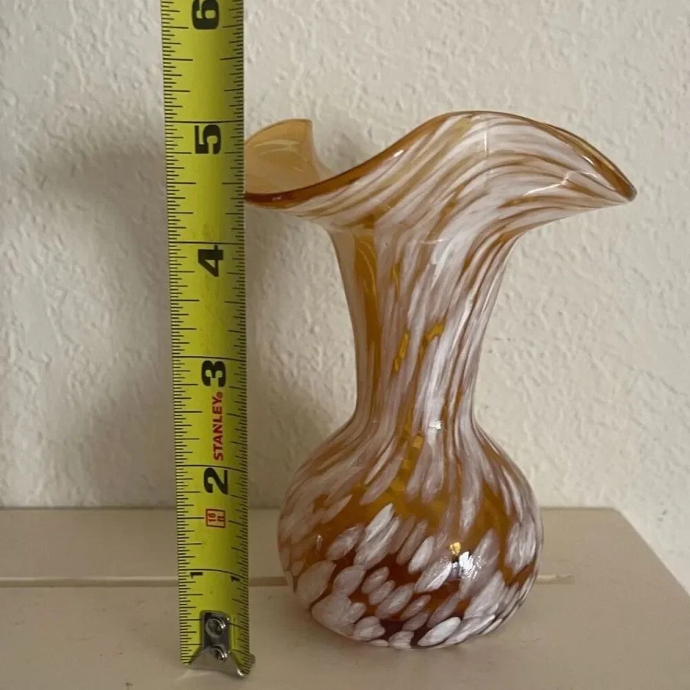 Vintage Handmade Vase Glass Hand Blown Rainbow Art Glass MCM (Murano Style)